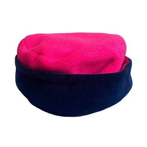 Vintage Strasburg USA Red and Black Lambswool Pillbox Hat Size 14